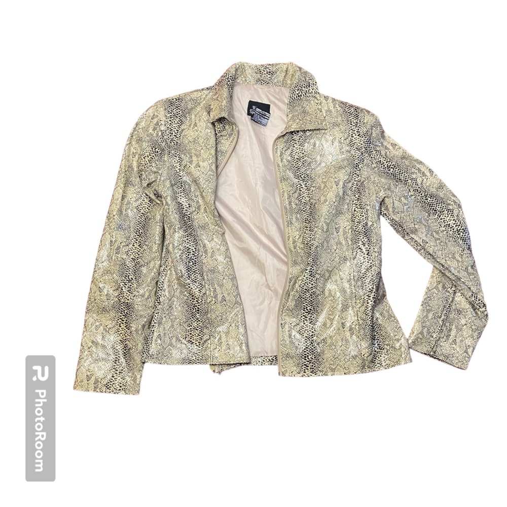 Snake Skin Jacket | Vegan Snake Skin Zip Up Jacket | Cream Zip Up Jacket